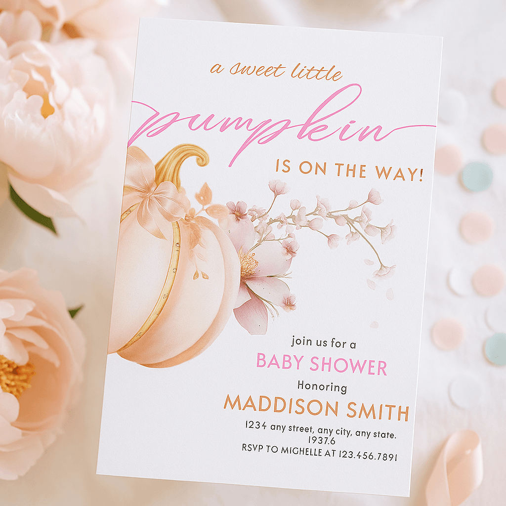 Pumpkin & Floral Baby Shower Invitation | Editable Printable Invite for Autumn Celebration