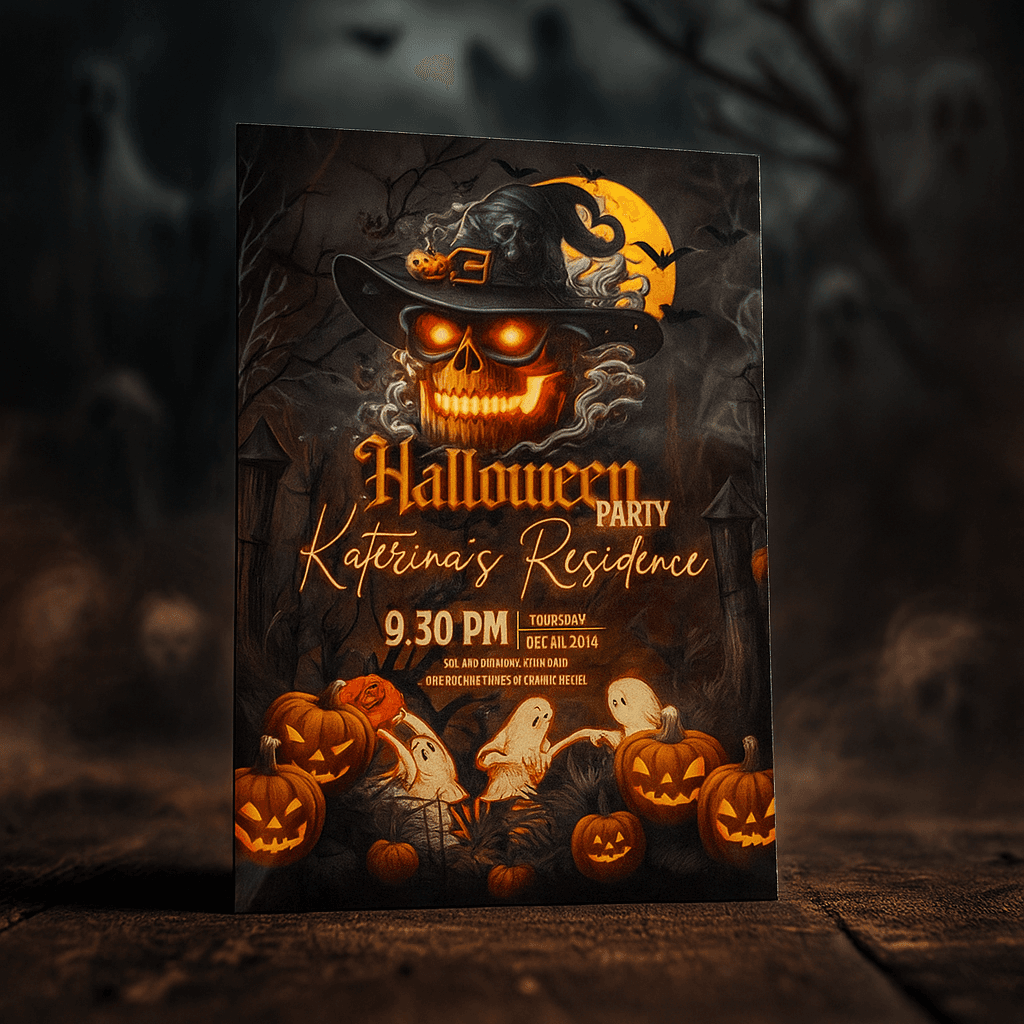 Spooky Halloween Party Invitation | Editable Digital Invite for Haunted Costume Party, Ghosts, Pumpkin, Eerie Fun