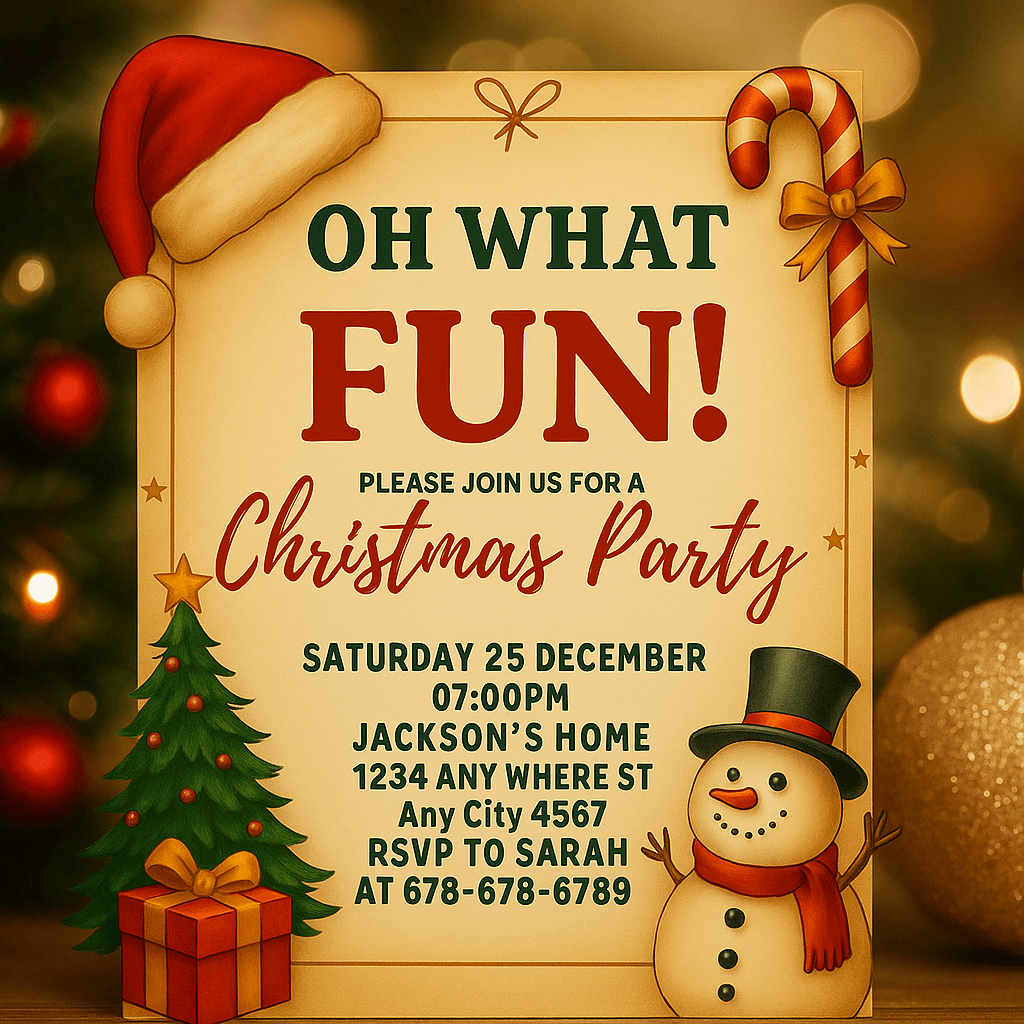 Editable Christmas Party Invitation – Kids Holiday Santa Hat Fun Birthday Invite