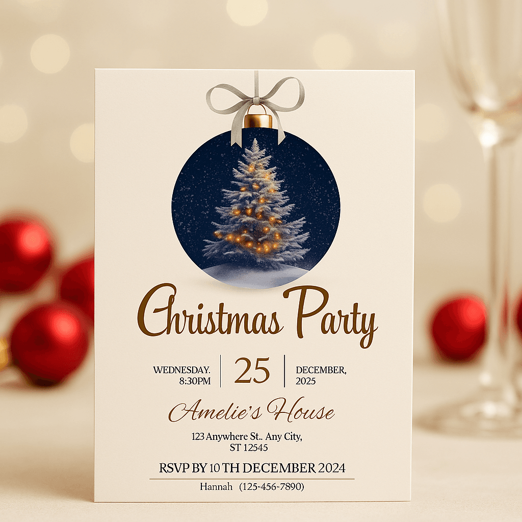 Christmas Party Invitation – Minimalist Holiday Ball & Winter Ornament Design
