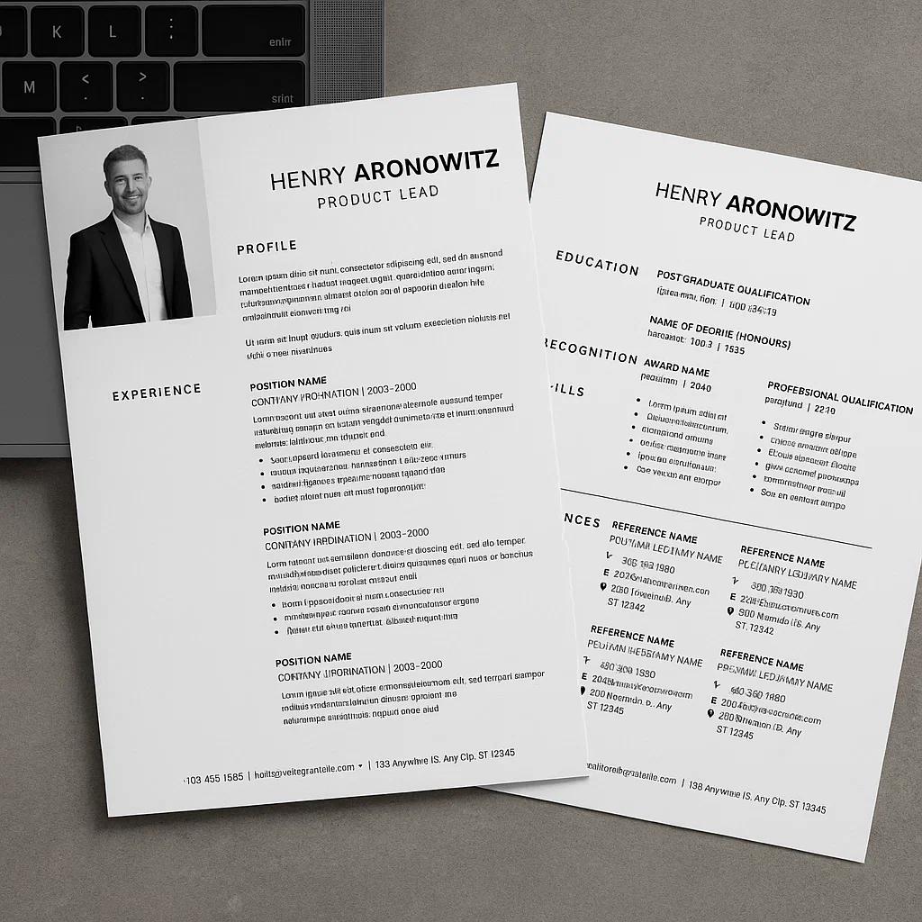 Modern Professional Resume Template Fully Customizable Layout with Editable Sections for Profile, Experience, Education, Skills, and References