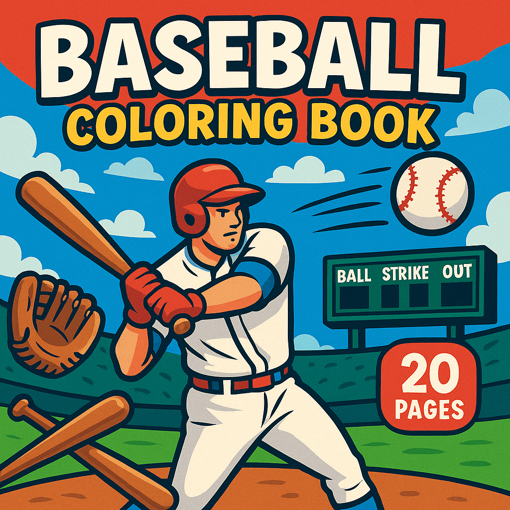 Baseball Coloring Book - 20 Pages of Fun Baseball Illustrations