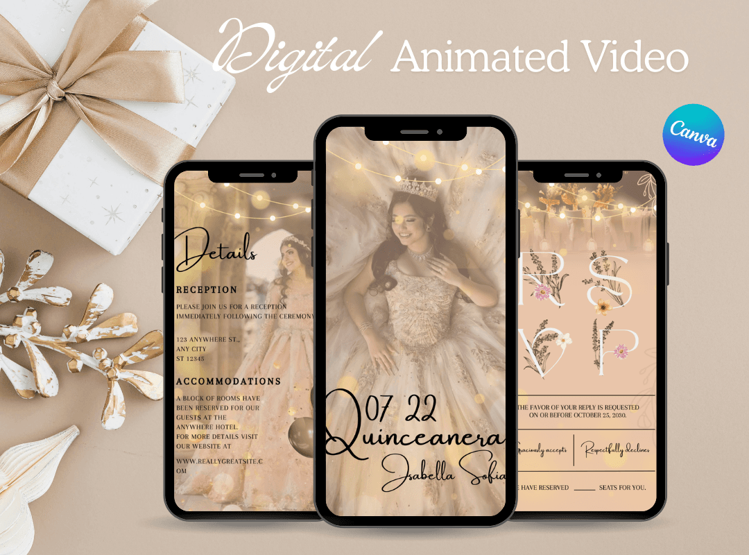 Golden Theme Birthday Party Invitation Template – Editable & Customizable Elegant Luxury Design for Kids and Adults