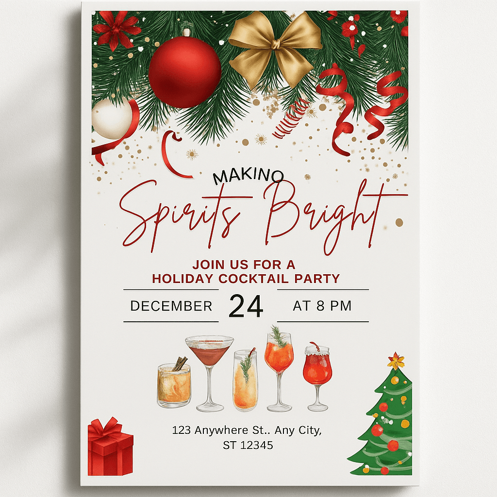 Christmas Cocktail Party Invitation: Editable Digital Download with Festive Drinks