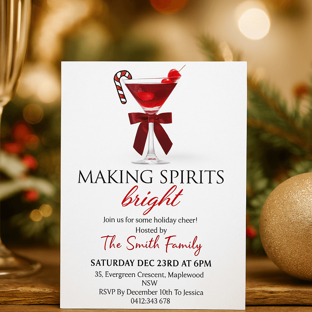 Christmas Cocktail Party Invitation – Making Spirits Bright (Editable Template)