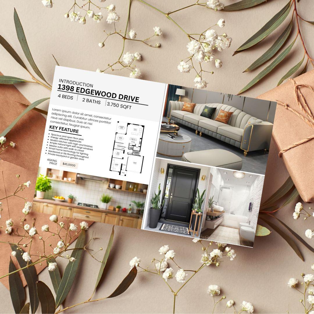 Modern Real Estate Flyer Template – Editable & Customizable Property Listing Design for Realtors, Agents, Home Sales, Marketing, and Open House Promotions